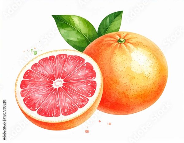 Obraz Watercolor Grapefruit Slice with Vibrant Pink Citrus Details