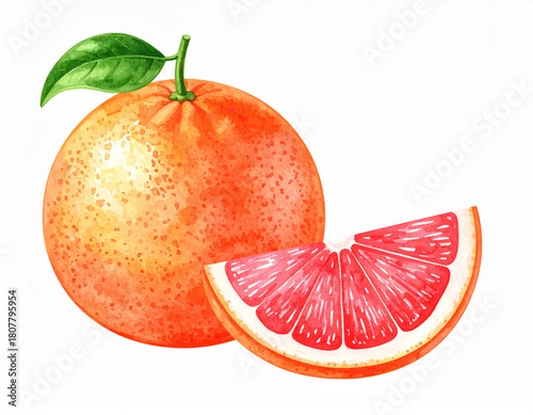 Obraz Watercolor Grapefruit Slice with Vibrant Pink Citrus Details