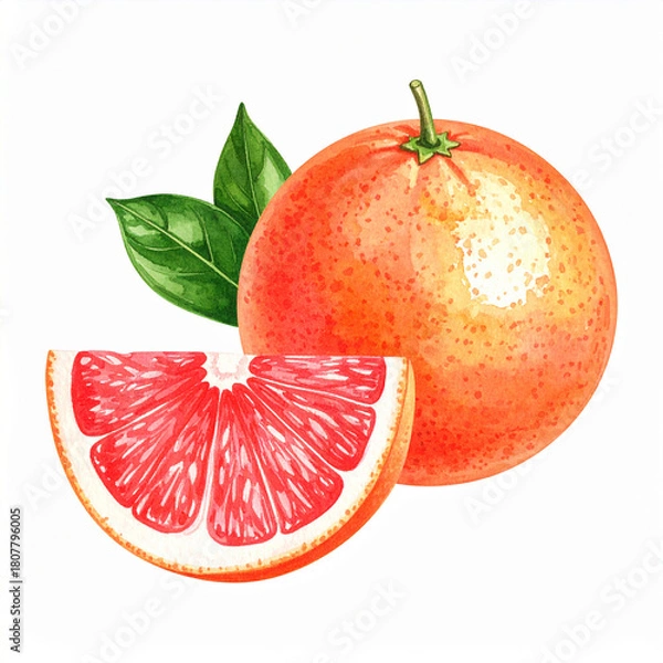 Obraz Watercolor Grapefruit Slice with Vibrant Pink Citrus Details