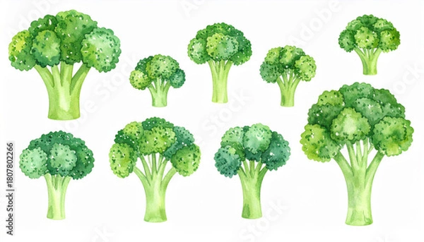 Obraz Watercolor Broccoli Pattern with Fresh Green Vegetables in a Seamless Repeating Design