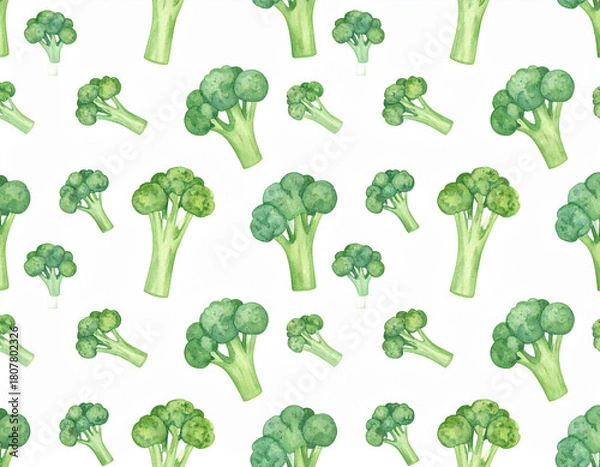 Obraz Watercolor Broccoli Pattern with Fresh Green Vegetables in a Seamless Repeating Design