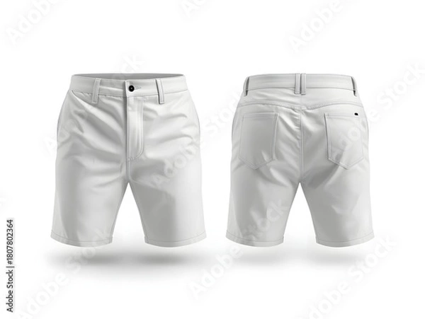 Fototapeta White casual shorts mockup showing front and back views on a clean white background