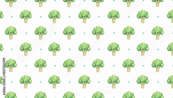 Obraz Watercolor Broccoli Pattern with Fresh Green Vegetables in a Seamless Repeating Design