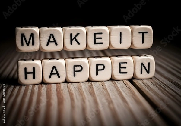 Obraz a close up shot of wooden blocks spelling the motivational phrase make it happen on a textured wooden surface inspiring positivity