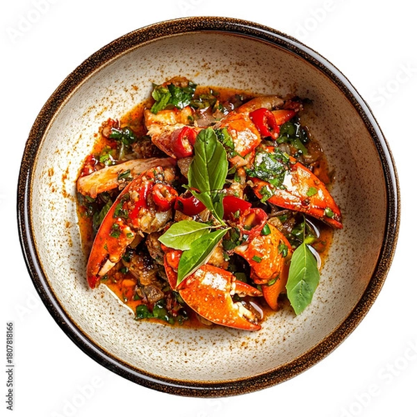 Obraz Chilli crab in dish isolated on transparent background