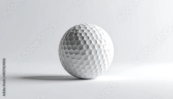 Obraz A single white dimpled golf ball casting a soft shadow on a white background
