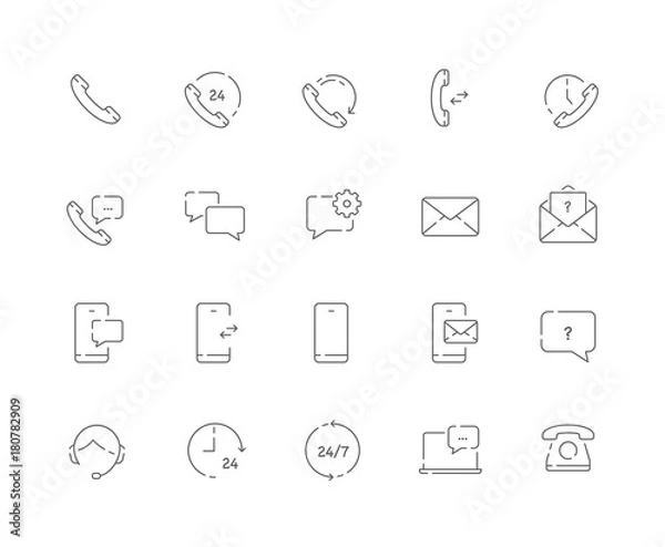 Fototapeta Simple set of Contacts related vector line web icons. Contains such Icons as Call us, Message, Chat and more. Editable Stroke. 48x48 Pixel Perfect.