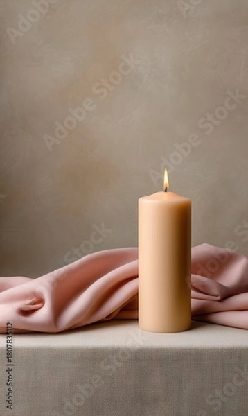 Fototapeta Soft Illumination With Beeswax Glow, Delicate Pink Cotton Folds, a Calming Moment of Simple Serenity Captured Still
