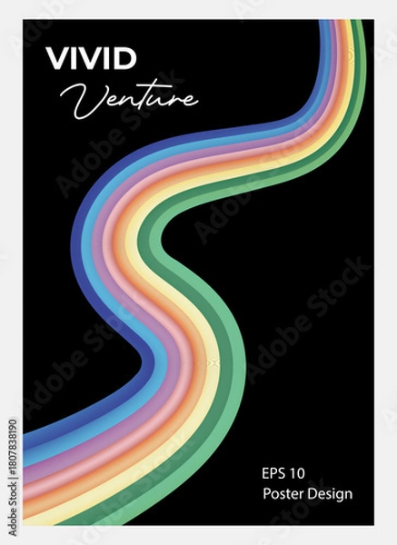 Fototapeta Illustration of abstract vibrant rainbow wave on dark background for modern poster design