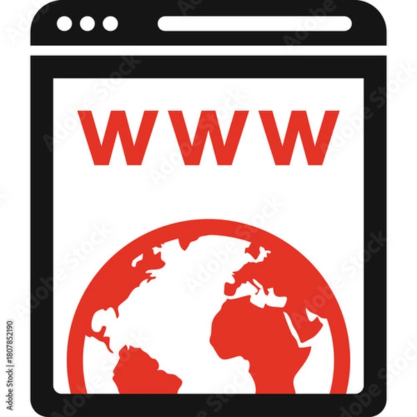 Fototapeta Global Internet Access Icon Representing Worldwide Web Connectivity And Digital Communication With Red Earth Globe Inside Browser Window Symbolizing Online Exploration And Information Exchange