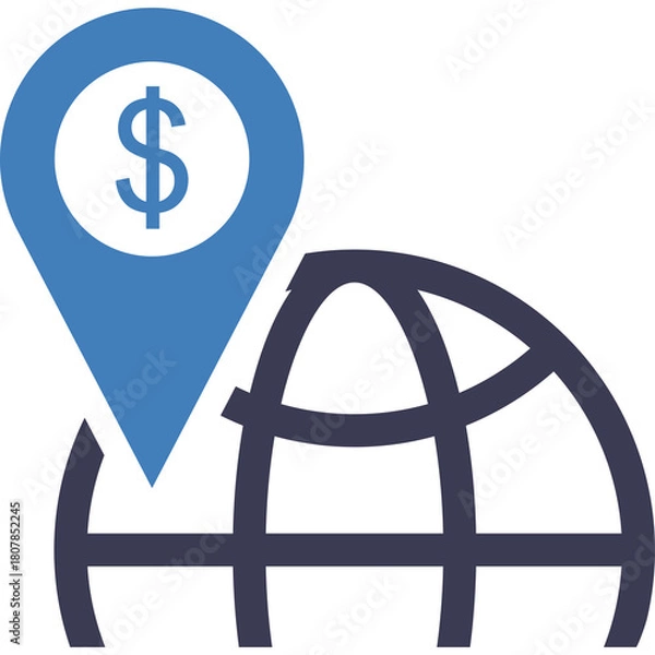 Fototapeta Global Location Pin with Dollar Sign Icon Representing Financial Services and International Business Opportunities on a Transparent Background