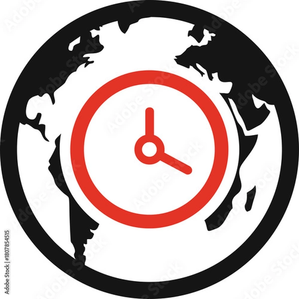 Fototapeta Global Time Clock Icon Represents Worldwide Time Zones And International Business Operations In A Clean Design