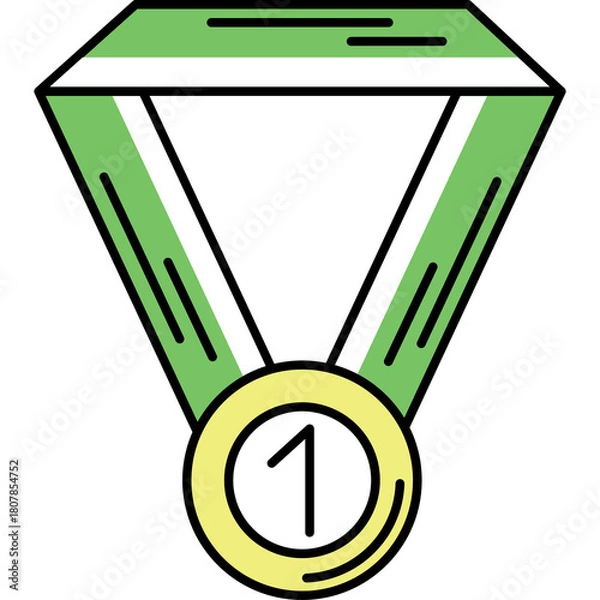 Fototapeta Gold Medal With Green Ribbon Symbolizing Victory and Achievement Against a Transparent Background