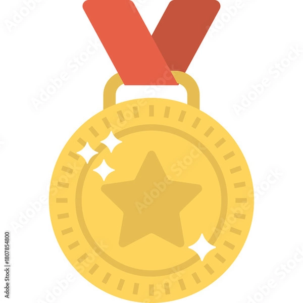 Fototapeta Gold Medal With Red Ribbon And Star Symbol For Achievement And Victory On A Transparent Background