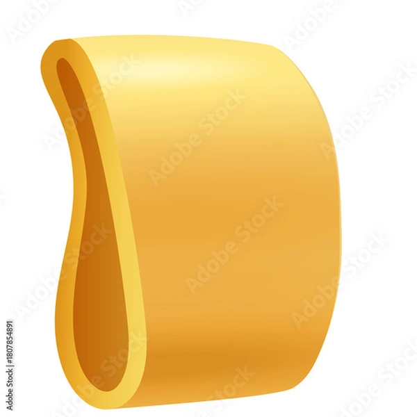 Fototapeta Golden Brown Pasta Dough Sheet Folded into a Curved Shape with Soft Lighting Isolated on White Background