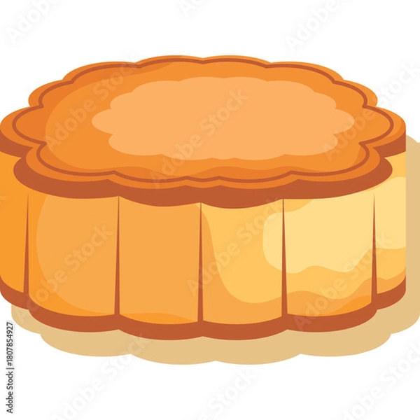 Fototapeta Golden Brown Round Baked Pastry with Fluted Edges and Subtle Shadow on Transparent Background