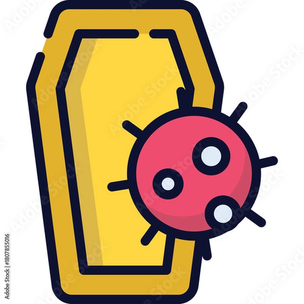 Fototapeta Golden Coffin Icon with Red Virus Symbol on Transparent Background Representing Death and Disease