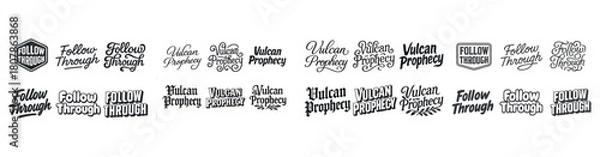 Fototapeta Variety of vintage typography designs for 'follow through' and 'vulcan prophecy'