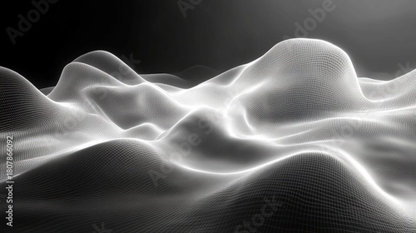 Obraz Abstract 3D undulating grayscale landscape with smooth luminous peaks and valleys