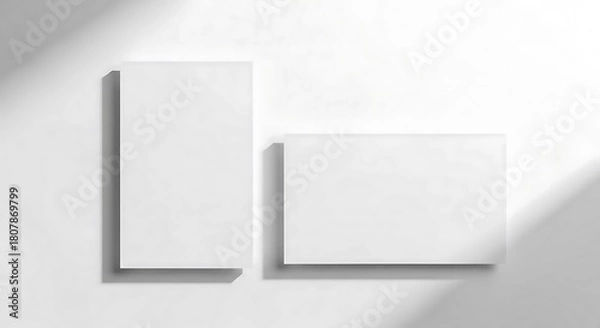 Fototapeta Elegant branding mockup featuring two blank white business cards, vertical and horizontal, with a soft shadow overlay for a modern presentation