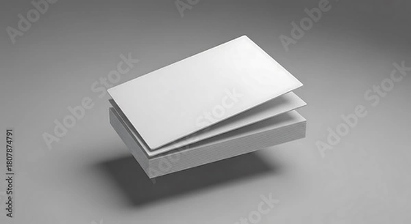 Obraz Clean, crisp stack of blank white business cards effortlessly floats above a minimalist base, ready for custom branding or elegant presentation