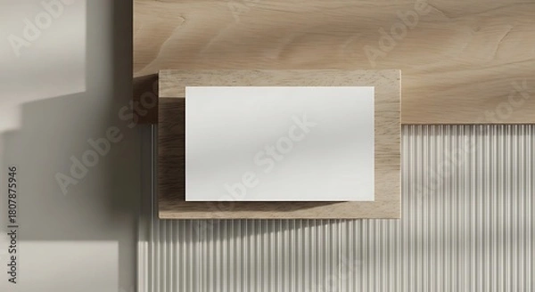 Obraz Minimalist Blank Square Card Mockup on Natural Wooden Background with Aesthetic Shadows, Ideal for Brand Presentation and Stationery Design