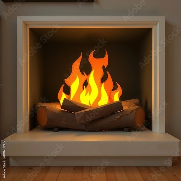 Fototapeta Cozy fireplace with crackling flames and logs creating a warm atmosphere