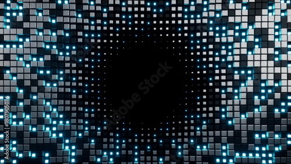 Fototapeta Digital cubes tunnel geometric abstract background loop 3D render