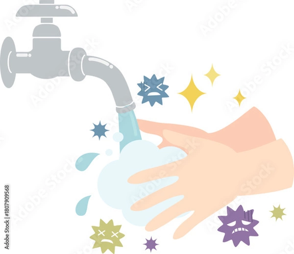 Obraz 手洗いでばい菌を洗い流す