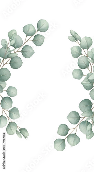 Fototapeta A delicate watercolor illustration of eucalyptus branches with soft green leaves.