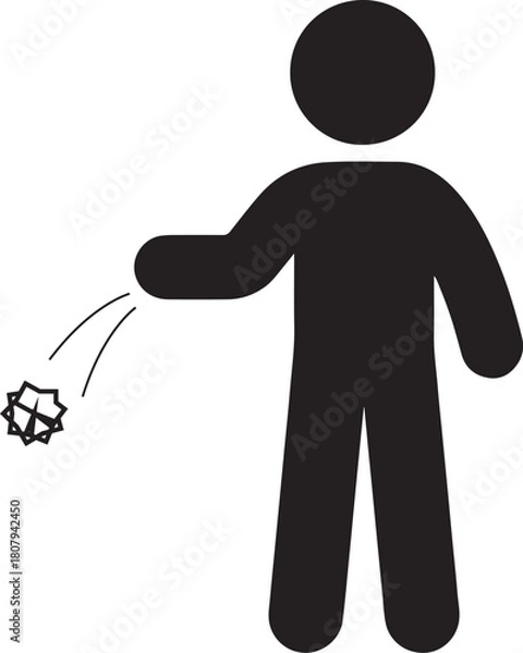 Obraz Stick figure icon throwing away crumpled paper