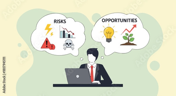 Fototapeta Businessman Analyzing Business Risks and Opportunities for Strategic Decision Making Using a Laptop