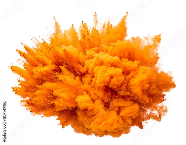 Fototapeta Dense Orange Holi Powder Cloud Puff, Soft Diffused Color Plume, Isolated