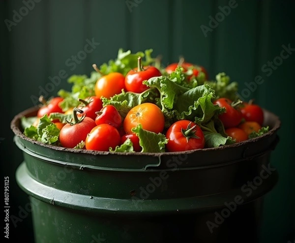 Obraz Compost Bin Filled with Vegetable Scraps for Eco Campaigns