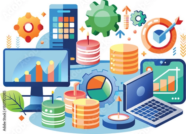 Fototapeta Data analytics, flat illustration, vector illustration.