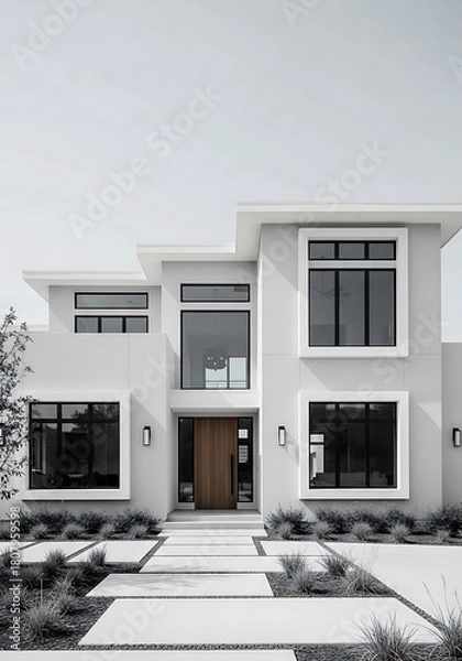 Fototapeta Stylish modern home architecture with striking windows and a beautiful design