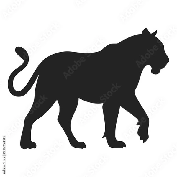 Obraz Black tiger silhouette icon. Simple animal shape isolated on white background.