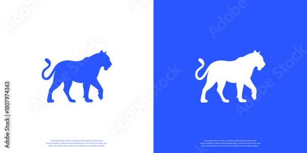 Obraz Tiger silhouette icon. Clean flat design isolated on blue background.