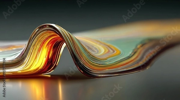 Fototapeta Abstract flowing ribbon with warm colors and smooth texture on dark background.