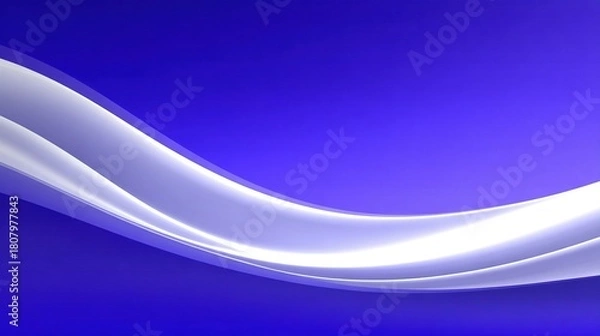 Fototapeta Abstract blue background with a flowing white wave design element.