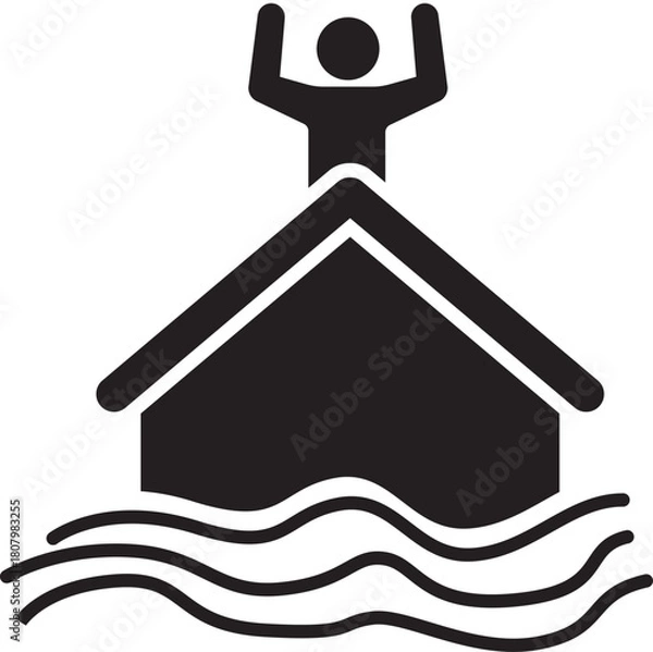 Obraz Icon of a person on a house roof during a flood