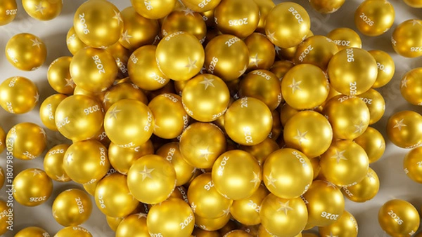 Fototapeta Christmas background with star and 2026 text on the yellow ball