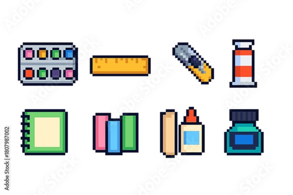 Fototapeta School supplies icon set. Colorful flat icons for education and stationery needs