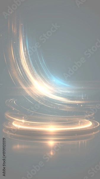 Obraz 金と青の光が渦巻く未来的なステージ