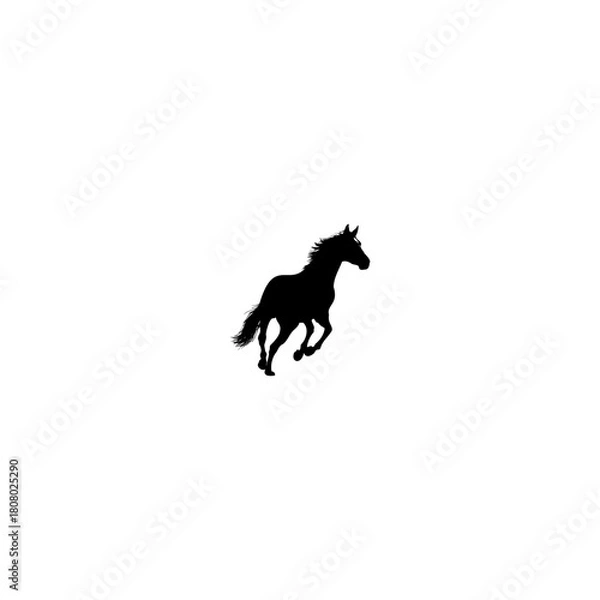 Obraz A stark black silhouette of a horse galloping against a plain white background in a simple illustration