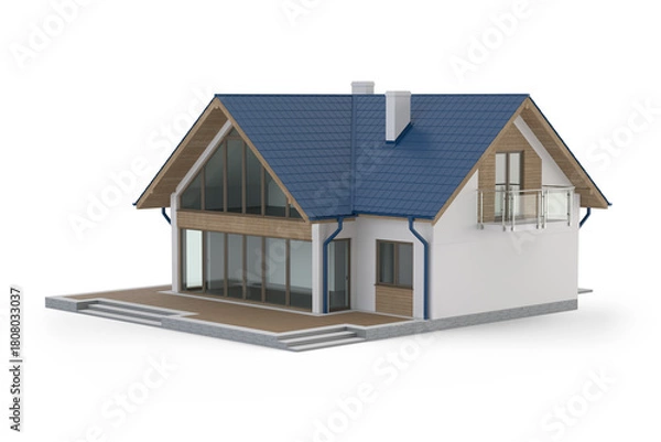Fototapeta Modern house on transparent background, 3d illustration