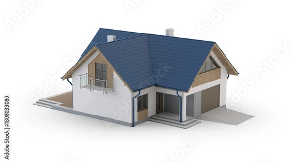 Fototapeta Modern house on transparent background, 3d illustration