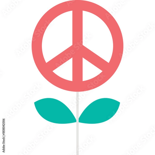 Fototapeta Pink Peace Symbol Flower With Teal Leaves On White Background Vector Illustration