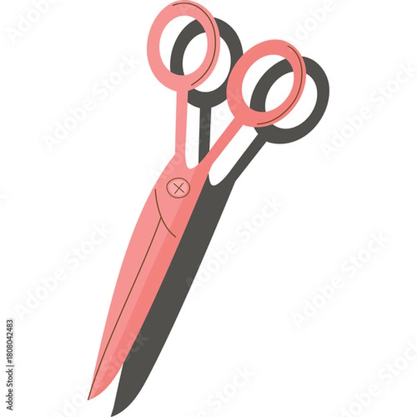 Fototapeta Pink Scissors With Dark Shadow Isolated On Transparent Background Simple Icon Graphic Design Element