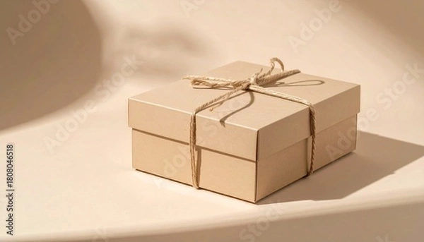Fototapeta Neutral Gift Box Tied with Twine in Soft Light